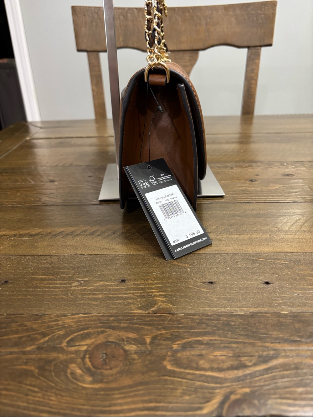 Karl Lagerfeld Brown Shoulder Bag with Charm Detail - Picture 2 of 12